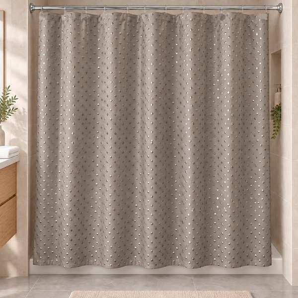 Imagen de Cortina de baño en tela -180x180cm- caqui