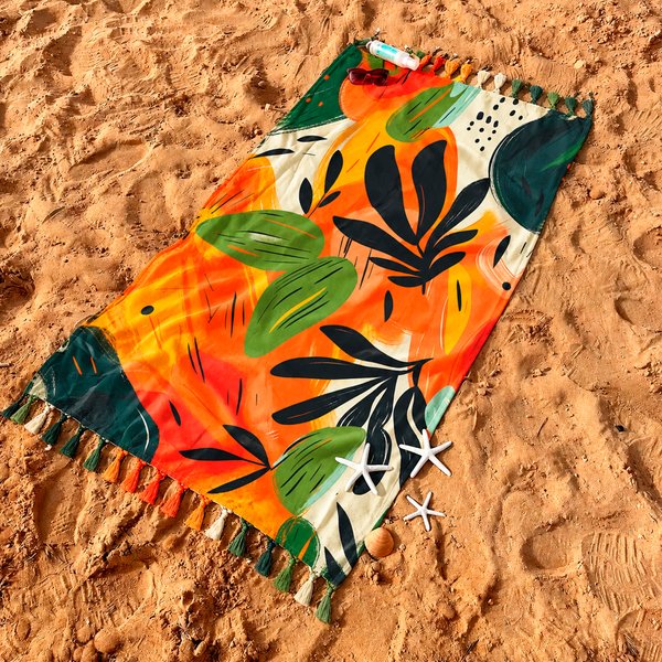 Imagen de Pareo estampado 165x114cm seda artificial con flecos