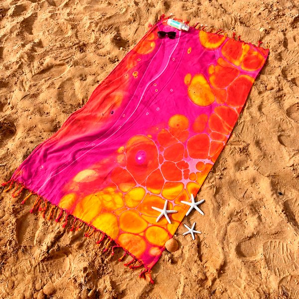 Imagen de Pareo estampado 165x114cm seda artificial con flecos