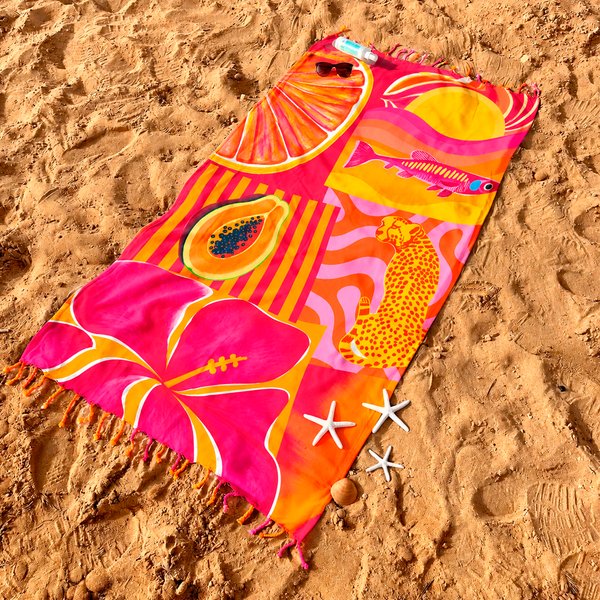 Imagen de Pareo estampado 165x114cm seda artificial con flecos