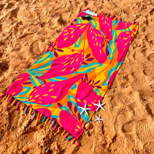 Imagen de Pareo estampado 165x114cm seda artificial con flecos