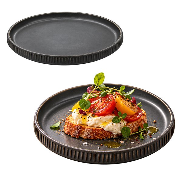 Imagen de Plato ceramica negro 8inch-borde ondeado