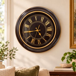 Imagen de Reloj de pared redondo tipo antiguo negro-dorado 45cm.