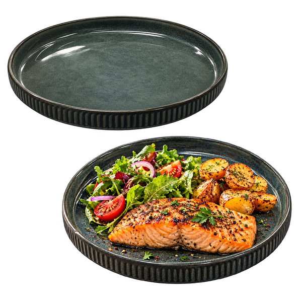 Imagen de Plato ceramica negro brilloso 8inch-borde ondeado