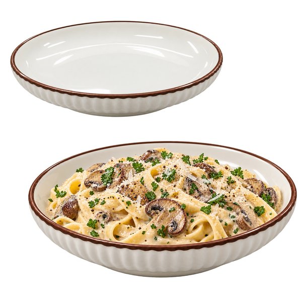 Imagen de Plato ceramica brilloso blanco  8inch-borde color ondeado