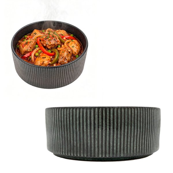 Imagen de Bowl ceramica negro brilloso 14x6cm-exterior ondeado