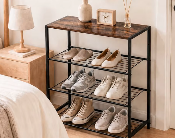 Imagen de Rack organizador 4 estantes En metal y madera