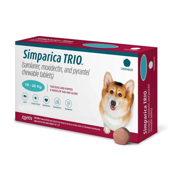 Imagen de Antiparasitario Interno y Externo SIMPARICA TRIO 10 a 20 kg - 1 Comprimido