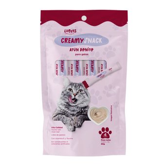 Imagen de Snack Paté LOPETS CREAMY SNACKS Para Gato Sabor Atún 60 grs - 4 Unidades