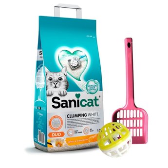 Imagen de Arena Sanitaria SANICAT Aglomerante Clumping White Duo 10 L - Vainilla y Mandarina + Regalo