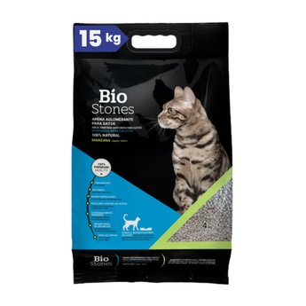 Imagen de Arena Sanitaria BIO STONES Aglomerante Esferas Aroma Manzana 15 Kg