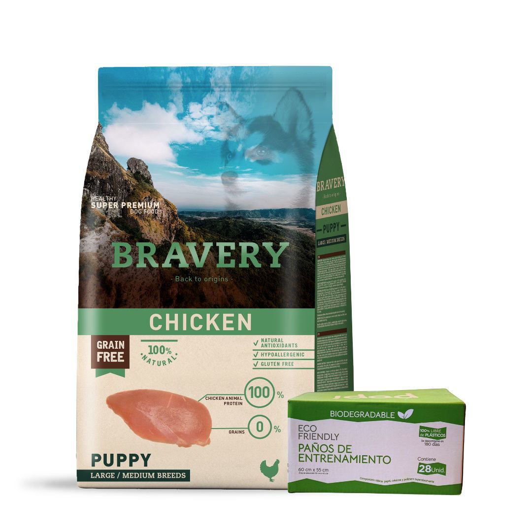 Alimento BRAVERY Perro Cachorro Raza Mediana y Grande Sabor Pollo 12 kg ...