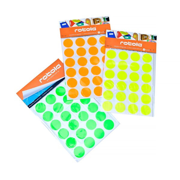 Imagen de SET 5 PLANCHAS ETIQUETA ROTOLA REDONDA FLUO 25 CM