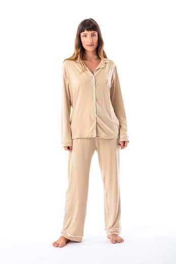 Imagen de Donatella - Pijama Camisero Largo Beige