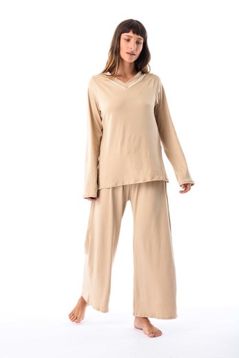 Imagen de Cala - Pijama Manga Larga escote en V Beige