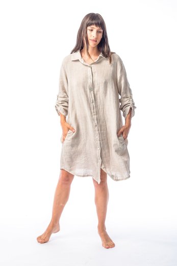 Imagen de Sutton - Camisa de Lino Larga Beige