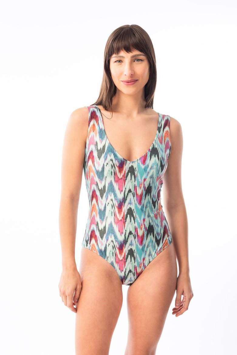 Imagen de Aruba - Malla Entera Escote en V Estampada Boho