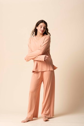 Imagen de Luz - Pijama escote en V de Algodón Rosa