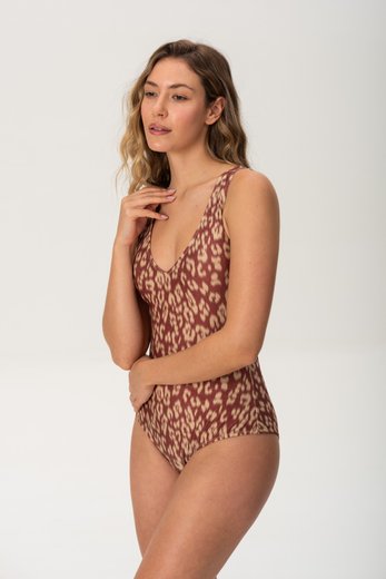 Imagen de Aruba - Malla Entera Escote en V  Estampado Animal Print Brillo