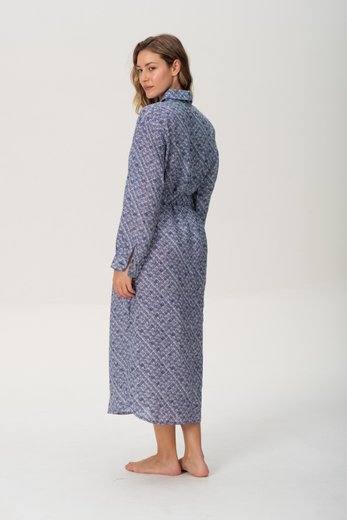Imagen de Brisa - Vestido Camisero de Lino Estampado Azul