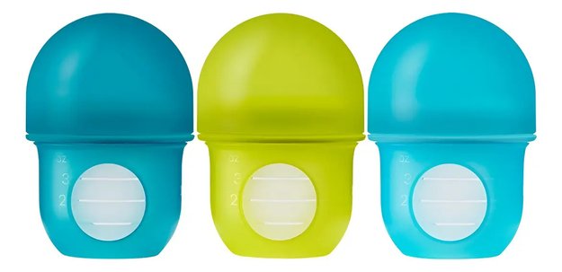 Imagen de Pack X 3 Mamadera Boon anticólico con bolsa y tetina de silicona 4oz (118 Ml)-azul