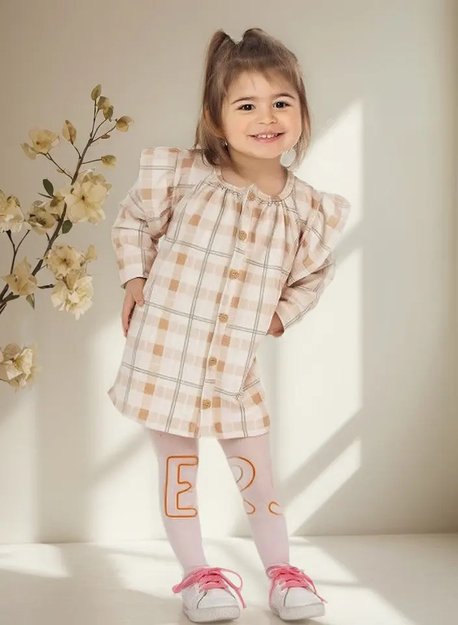 Imagen de Vestido Midi Xadrez Baby Gut Bebé Manga Larga Marrón Claro Cuadros 4 (36 A 42 Meses)