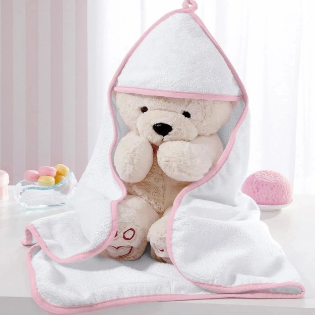 Imagen de Toalla Con Capucha Bebes Rizo De Algodón Tamaño 80x65cm  Rosa