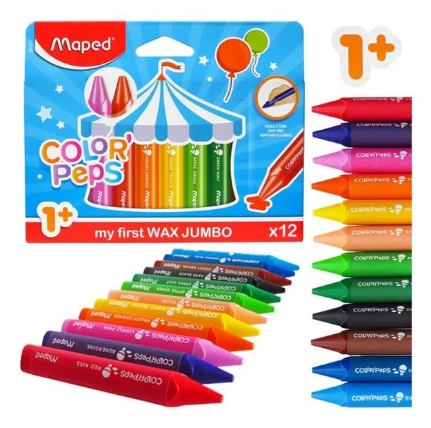 Imagen de Set X12 Crayones Colores Wax Jumbo Niños 12 Meses+ Maped Azul