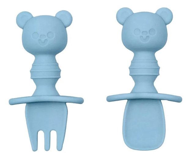 Imagen de Set Cubiertos Silicona Primeras Comidas Osito azul