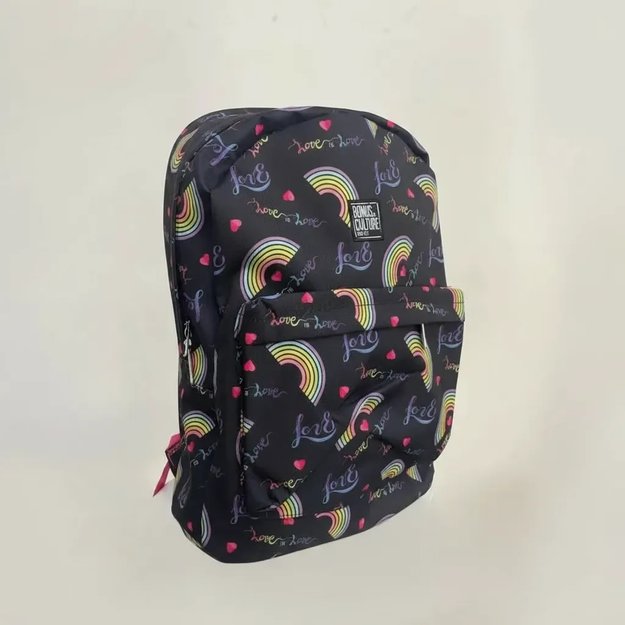 Imagen de Mochilas Infantil Grande Escolar Bolsillos Tamaño 46x30x15cm - Negro - Arcoíris
