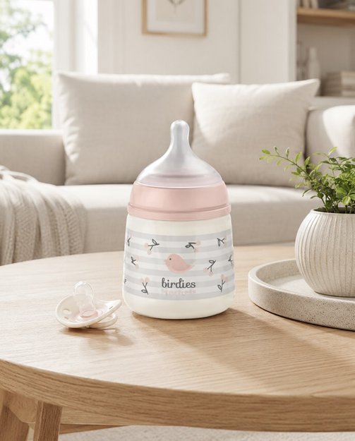Imagen de Mamadera tetina fisiológica anticólico 150ml 0m+ Suavinex coral claro Birdies