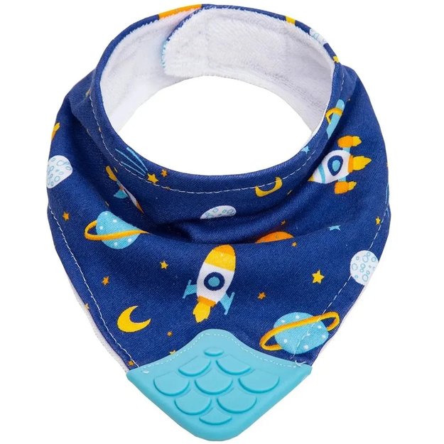 Imagen de Babero bandana Algodón con mordillo-espacio azul