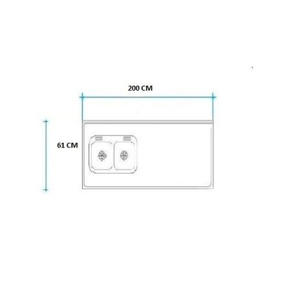 Imagen de Mesada 200cm JOHNSON ac.304 c/resp.sin aguj.c/pileta dob c-37 i