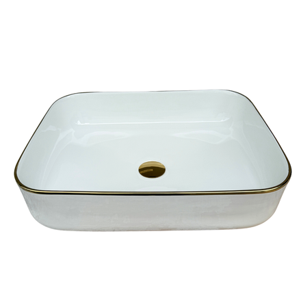 Imagen de Bacha RHAYPIC 50x39x13cm. blanco y dorado c/sopapa 9391B E-178