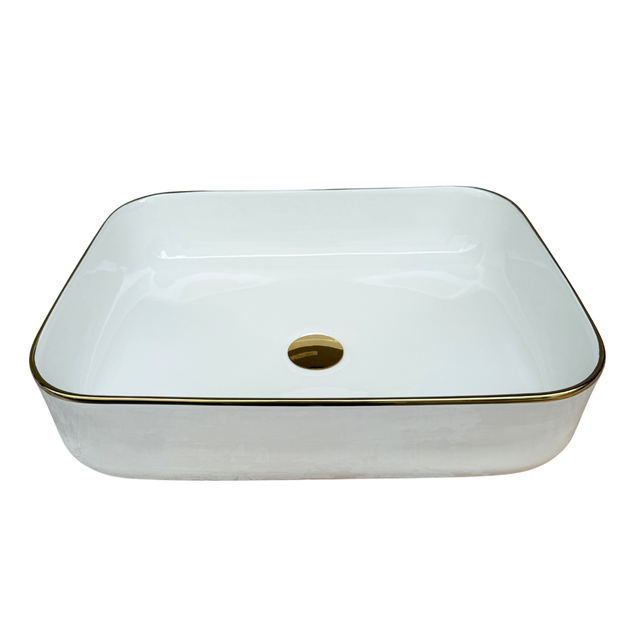 Imagen de Bacha RHAYPIC 50x39x13cm. blanco y dorado c/sopapa 9391B E-178