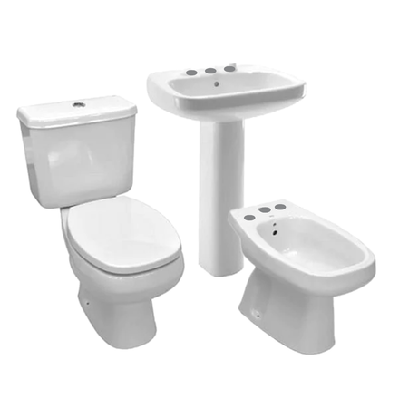 Imagen de Juego baño Monaco Largo 5 piezas inodoro+ depósito+ columna+ asiento+ lavatorio y bidet 3 ag