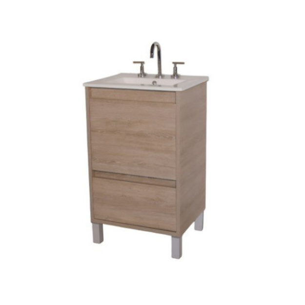 Imagen de Vanitory CAMPI Tango 50 cm con patas Roble Ámbar mesada loza 3Ag