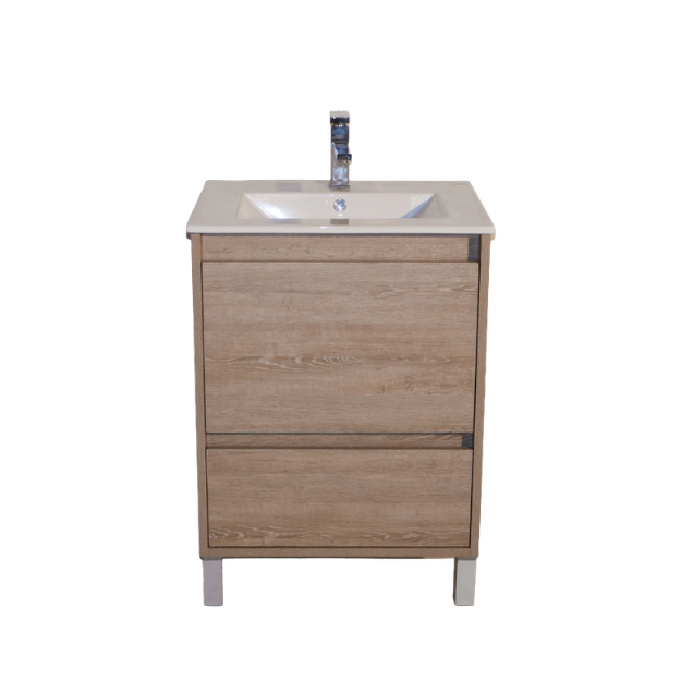 Imagen de Vanitory CAMPI Tango 50 cm con patas Roble Ámbar mesada loza 1Ag	