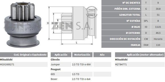 Imagen de BENDIX DE ARRANQUE CITROEN JUMPER - PEUGEOT 605/BOXER 2.5TD
