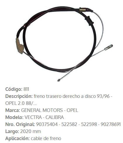 Imagen de CABLE DE FRENO TRASERO DERECHO CHEVROLET VECTRA 2020MM