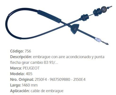Imagen de CABLE DE EMBRAGUE PEUGEOT 405 DIESEL 1993 1460MM