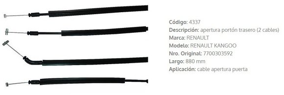 Imagen de CABLE PORTON TRASERO RENUALT KANGOO 880MM (2 CABLES)