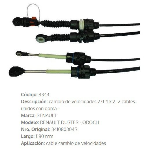 Imagen de CABLE SELECTOR DE CAMBIOS RENAULT DUSTER 2.0 4X2