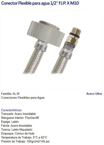 Imagen de COLILLA MONOCOMANDO 1/2" HEMBRA X M10 30CM