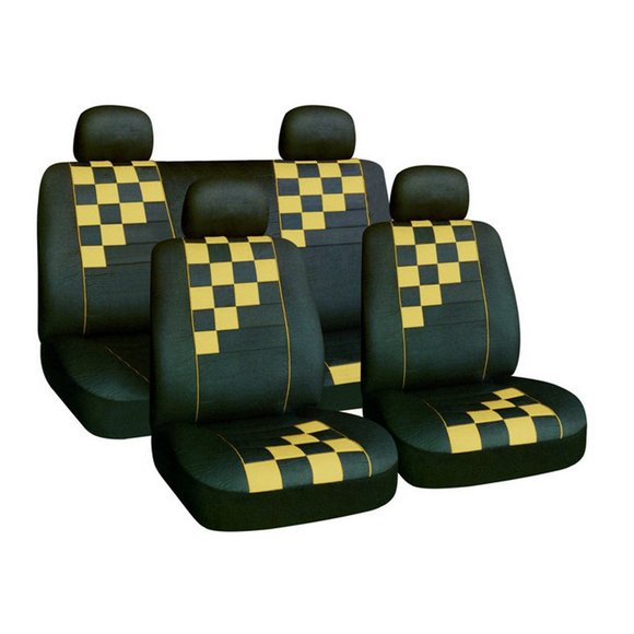 Imagen de JUEGO DE FUNDAS CUBRE ASIENTO NEGRA CON CUADRICULADO BEIGE
