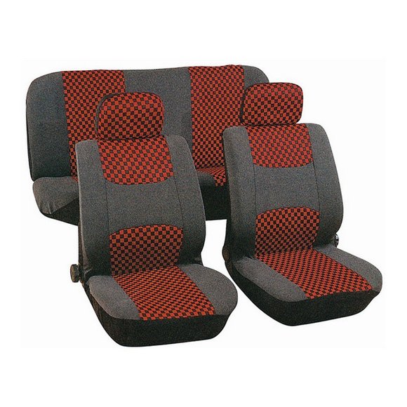 Imagen de JUEGO DE FUNDAS CUBRE ASIENTO COLOR GRIS Y ROJO CUADRICULADO