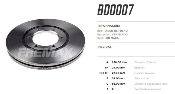 Imagen de DISCO DE FRENO DELANTERO KIA BESTA 1993/ BONGO