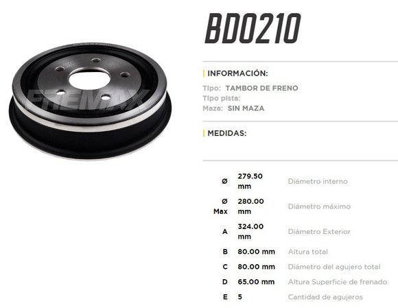 Imagen de CAMPANA FRENO TRAS FORD F100 3.6 1966-1981