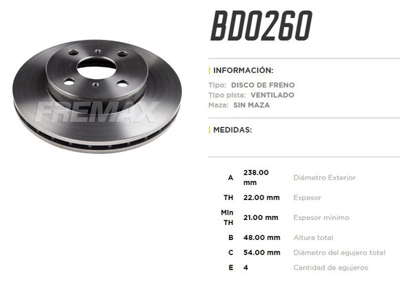 Imagen de DISCO FRENO DEL VENT TOYOTA CARINA II 88-92 COROLLA 238MM
