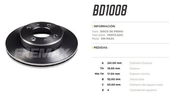 Imagen de DISCO DE FRENO HYUNDAI ACCENT 1.3I/1.5I 2000